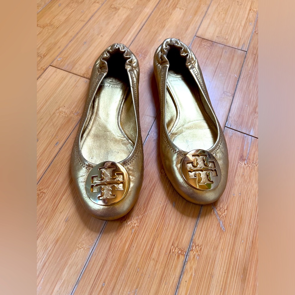 Tory Burch Gold Ballerina Shoes
